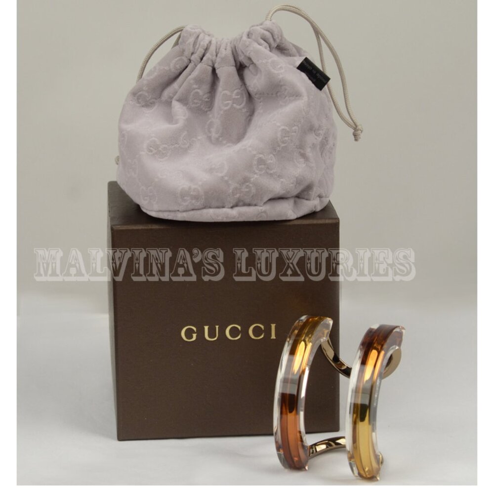 GUCCI BRACELET ORANGE RESIN & METAL CUFF SIGNATURE LOGO sz 17 - Picture 8 of 8